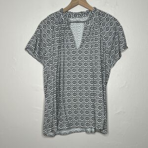 LOFT Outlet Womens‎ Peasant Top XL Black White Geometric Shirt Boho Popover